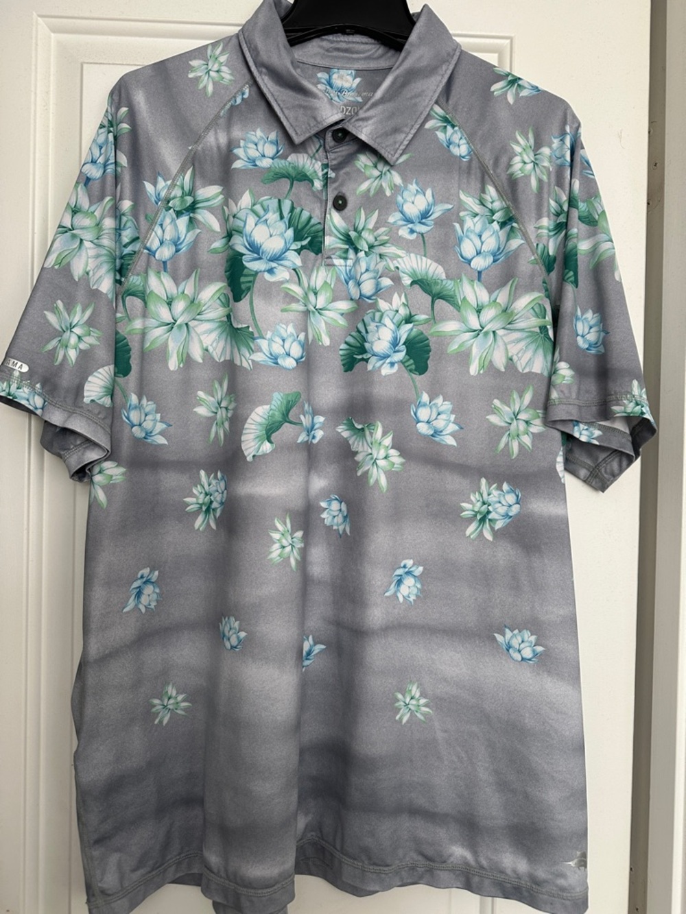 Tommy Bahama Gray Polo with Blue-Green Floral Print